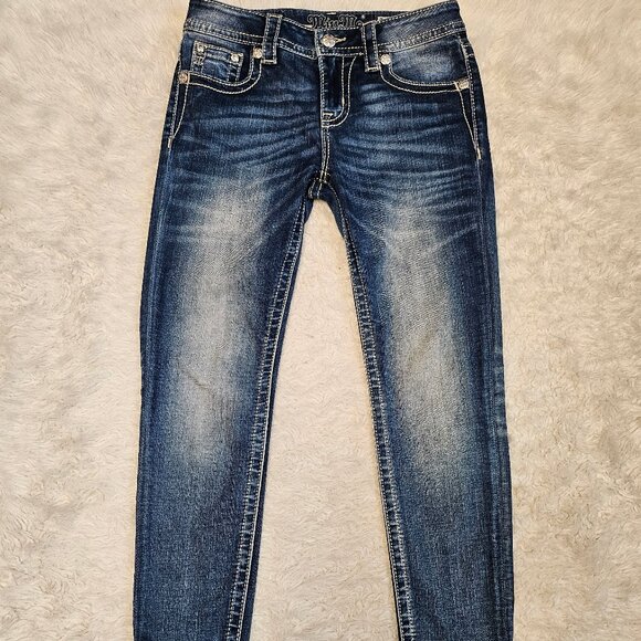 Miss Me Women's Blue Embroidery Distressed Mid Rise Ankle Skinny Jeans Size 26 - Picture 3 of 12